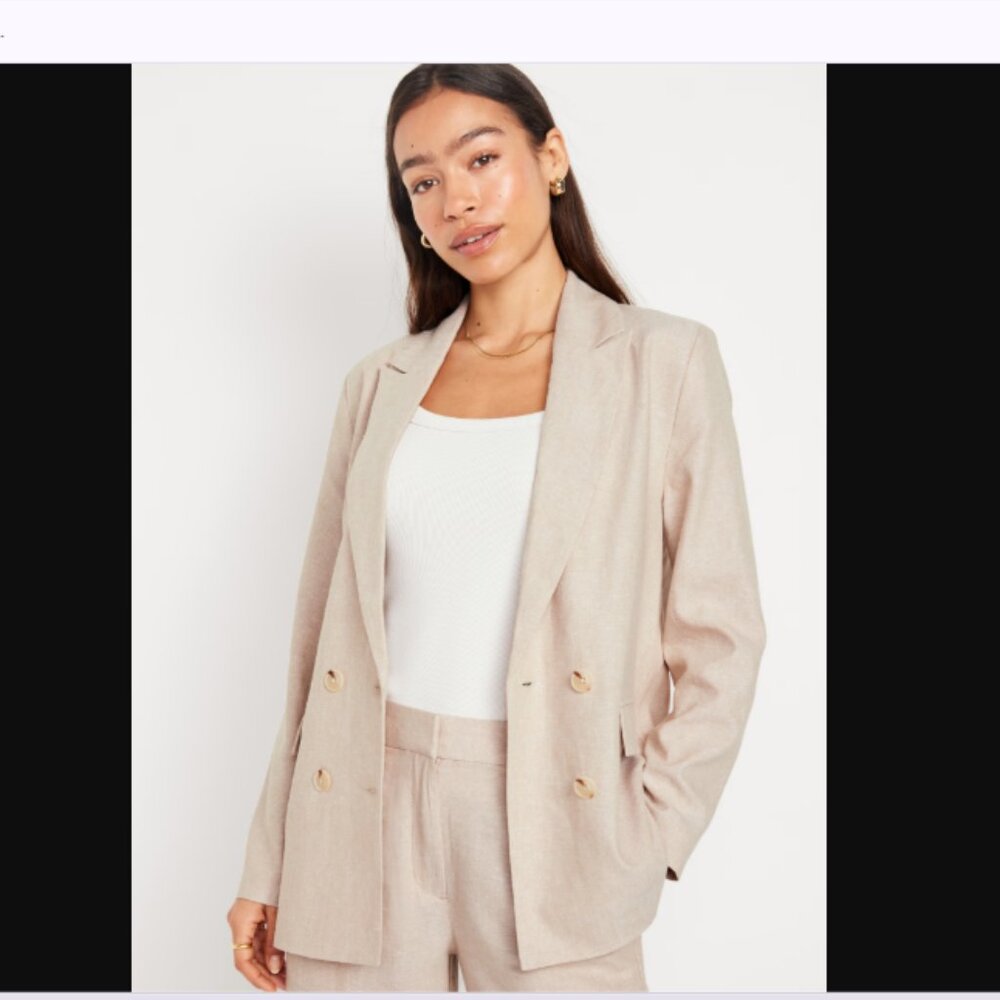 Old Navy Double Breasted Linen Blend Blazer Jacket Tan NWT Size Medium